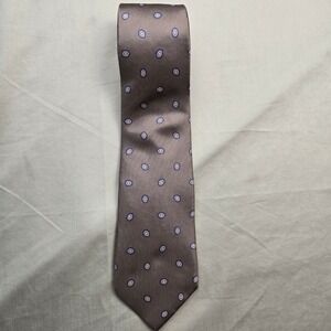 Pierre Balmain Paris Mens Silk Tie Taupe Brown Geometric Medallion Italian Silk